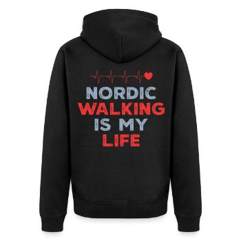 Nordic Walking Life Heart Love - Unisex Premium Organic Zip Hoodie - black - Back - Nico (187cm)