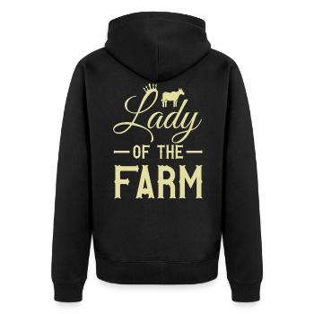 Lady Farmer Landwirtin - Unisex Premium Bio Zip Hoodie - Schwarz - Hinten - Nico (187cm)