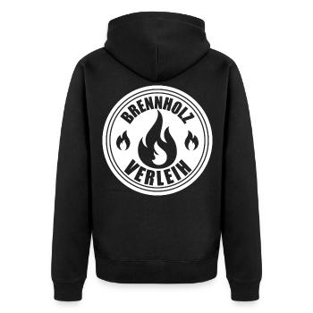 Brennholz Verleih - Unisex Premium Bio Zip Hoodie - Schwarz - Hinten - Nico (187cm)