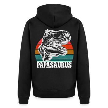 Papa Vater Papasaurus retro Vintage Vatertag - Unisex Premium Bio Zip Hoodie - Schwarz - Hinten - Nico (187cm)