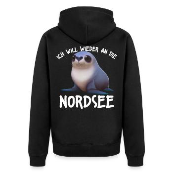 Ich will wieder an die Nordsee | Urlaub Meer - Unisex Premium Bio Zip Hoodie - Schwarz - Hinten - Nico (187cm)