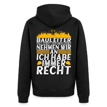 Bauleitung Bauleiter Handwerker - Unisex Premium Bio Zip Hoodie - Schwarz - Hinten - Nico (187cm)