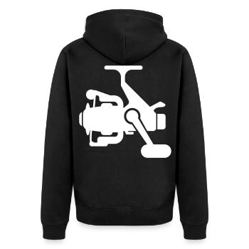 Fishing reel symbol icon - Unisex Premium Organic Zip Hoodie - black - Back - Nico (187cm)