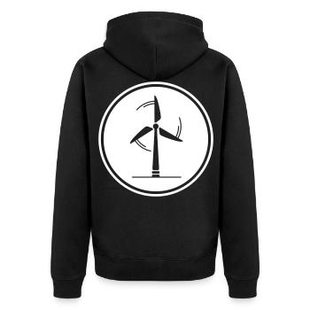 Windrad Silhouette - Unisex Premium Bio Zip Hoodie - Schwarz - Hinten - Nico (187cm)