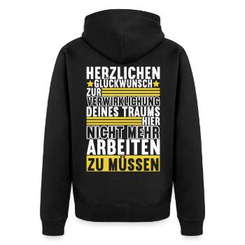 Abschiedsgeschenk Jobwechsel Kollege - Unisex Premium Bio Zip Hoodie - Schwarz - Hinten - Nico (187cm)