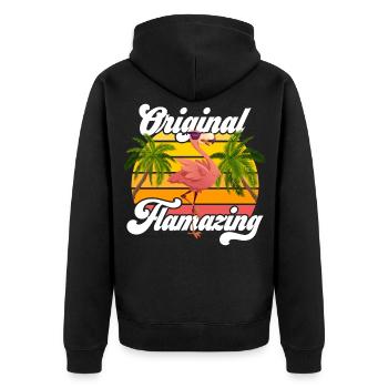 Original Flamazing Flamingo Sommer Party Feiern - Unisex Premium Bio Zip Hoodie - Schwarz - Hinten - Nico (187cm)
