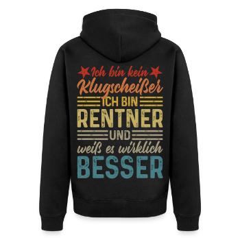 Rentner Klugscheißer - Unisex Premium Bio Zip Hoodie - Schwarz - Hinten - Nico (187cm)