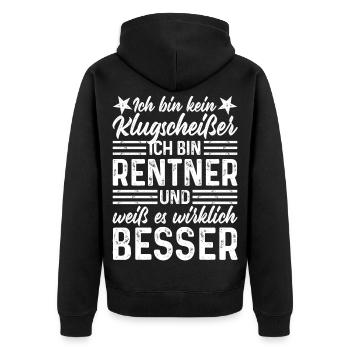Rentner Klugscheißer  - Unisex Premium Bio Zip Hoodie - Schwarz - Hinten - Nico (187cm)