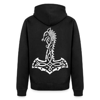 Weißer Wolf und Thors Hammer - Unisex Premium Bio Zip Hoodie - Schwarz - Hinten - Nico (187cm)