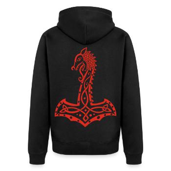 Roter Wolf und Thors Hammer - Unisex Premium Bio Zip Hoodie - Schwarz - Hinten - Nico (187cm)