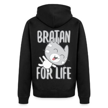 Bratan Cat Cat Grey Gift - Unisex Premium Organic Zip Hoodie - black - Back - Nico (187cm)