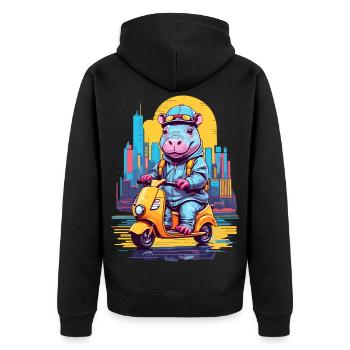 Hippopotamus on Scooter - Unisex Premium Organic Zip Hoodie - black - Back - Nico (187cm)