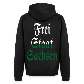 Freistaat Sachsen weiß grün Heimat - Unisex Premium Bio Zip Hoodie - Schwarz - Hinten - Nico (187cm)
