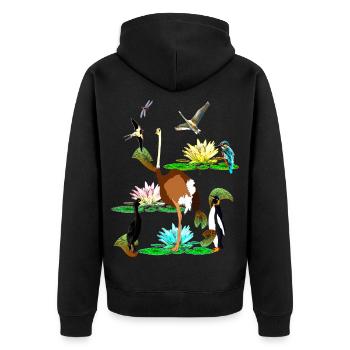 the colourful world of birds, water lilies, dragonflies - Unisex Premium Organic Zip Hoodie - black - Back - Nico (187cm)