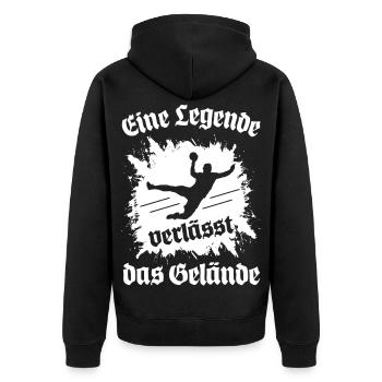 Handball Ruhestand Karriereende - Unisex Premium Bio Zip Hoodie - Schwarz - Hinten - Nico (187cm)