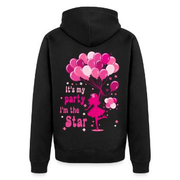 Fille de célébration avec des ballons roses Design - Veste à capuche bio Premium Unisexe - noir - Dos - Nico (187cm)