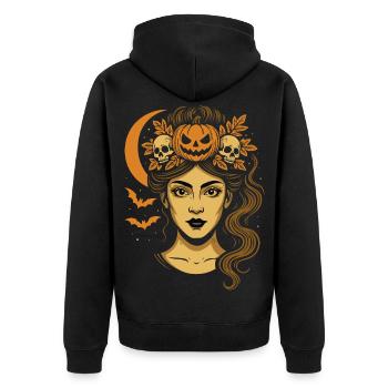 Halloween woman with pumpkin crown and moon - Unisex Premium Organic Zip Hoodie - black - Back - Nico (187cm)