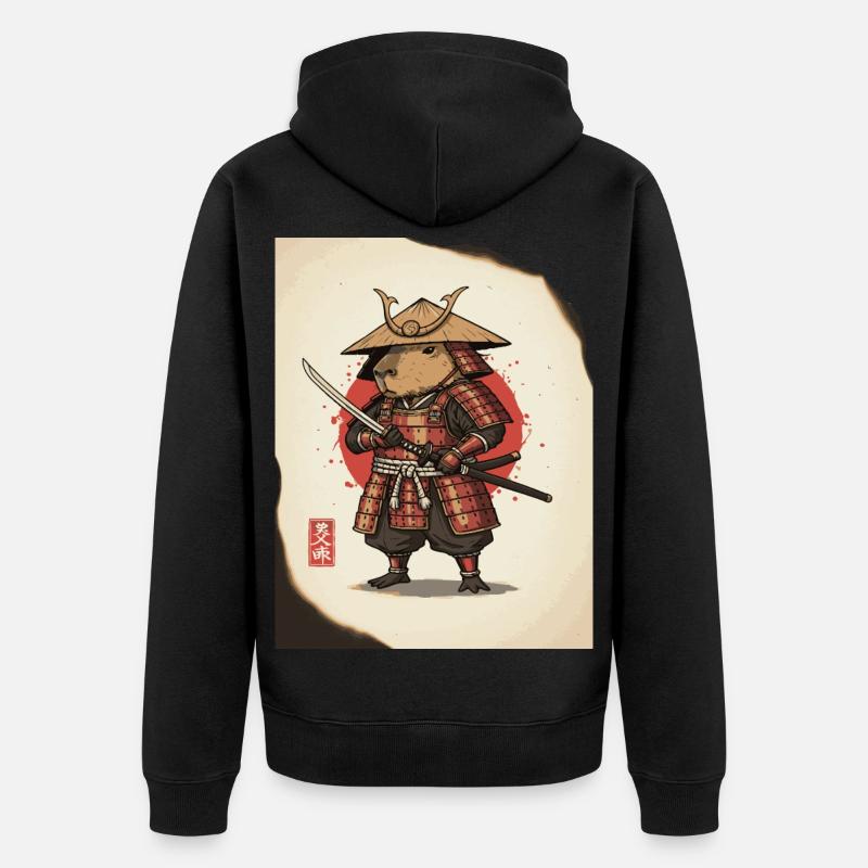 Anthropomorphe Ratten-Samurai in Rüstung - Unisex Premium Bio Zip Hoodie - Schwarz
