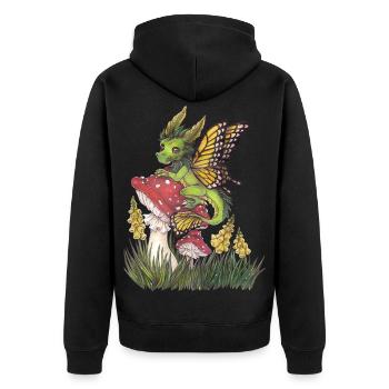 Forest Dragon on Toadstool Cute Butterfly - Unisex Premium Organic Zip Hoodie - black - Back - Nico (187cm)