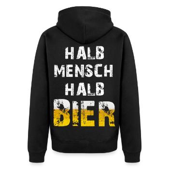 Halb Mensch Halb Bier Biertrinker Party Spruch - Unisex Premium Bio Zip Hoodie - Schwarz - Hinten - Nico (187cm)