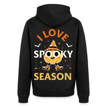 Ich liebe die gruselige Jahreszeit - Unisex Premium Bio Zip Hoodie - Schwarz - Hinten - Nico (187cm)