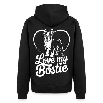 Bostie Liebe Herz Silhouette - Unisex Premium Bio Zip Hoodie - Schwarz - Hinten - Nico (187cm)