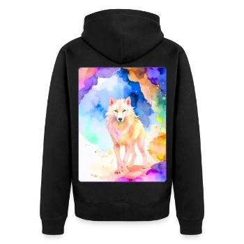 Loup blanc devant une grotte colorée - Veste à capuche bio Premium Unisexe - noir - Dos - Nico (187cm)