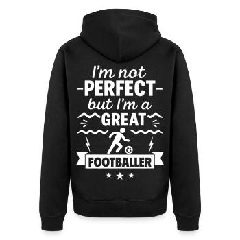 Je ne suis pas parfait mais je suis un grand footballeur - Veste à capuche bio Premium Unisexe - noir - Dos - Nico (187cm)