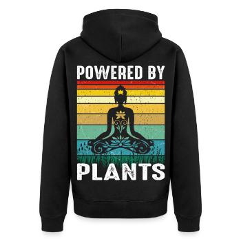 Design rétro de yoga végan – Alimenté par des plantes - Veste à capuche bio Premium Unisexe - noir - Dos - Nico (187cm)