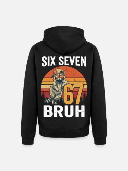 Six Seven 67 Waschbär Sonnenbrille Bruh Meme - Unisex Premium Bio Zip Hoodie - Schwarz
