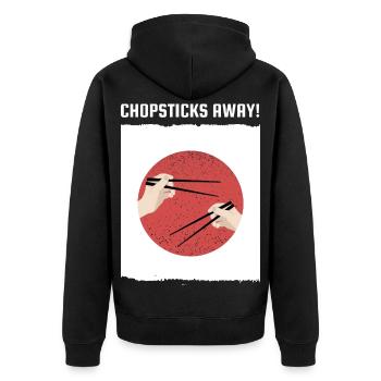 Essstäbchen weg Ramen Japanische Flagge - Unisex Premium Bio Zip Hoodie - Schwarz - Hinten - Nico (187cm)