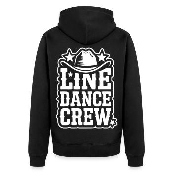 Line Dance Crew – Western Hut Logo - Unisex Premium Bio Zip Hoodie - Schwarz - Hinten - Nico (187cm)