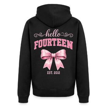 Hello Fourteen 14 Ans Est 2012 Anniversaire Nœud - Veste à capuche bio Premium Unisexe - noir - Dos - Nico (187cm)