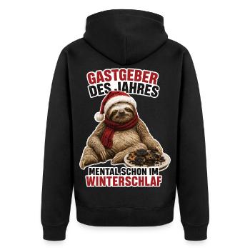 Gastgeber des Jahres, Mental schon im Winterschlaf - Unisex Premium Bio Zip Hoodie - Schwarz - Hinten - Nico (187cm)