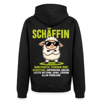 Schäffin - Lustiges Schaf Design für Chefinnen - Unisex Premium Bio Zip Hoodie - Schwarz - Hinten - Nico (187cm)