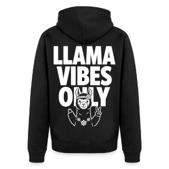 Llama Vibes Only – Hippie Lama - Unisex Premium Bio Zip Hoodie - Schwarz - Hinten - Nico (187cm)