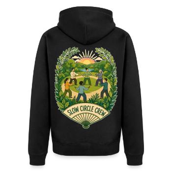 SLOW CIRCLE CREW Clouds - Unisex Premium Organic Zip Hoodie - black - Back - Nico (187cm)