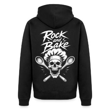 Rock and Bake Skull Motif - Unisex Premium Organic Zip Hoodie - black - Back - Nico (187cm)