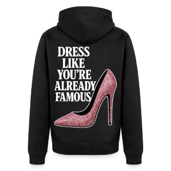 Dress like you're already famous - Rosa Heel - Unisex Premium Bio Zip Hoodie - Schwarz - Hinten - Nico (187cm)