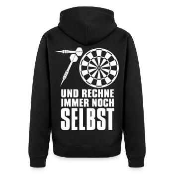70. Geburtstag Dart Shirt – Rechnet noch selbst - Unisex Premium Bio Zip Hoodie - Schwarz - Hinten - Nico (187cm)