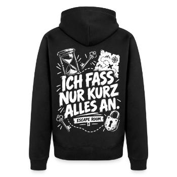 Escape Room - Ich fass nur kurz alles an - Unisex Premium Bio Zip Hoodie - Schwarz - Hinten - Nico (187cm)