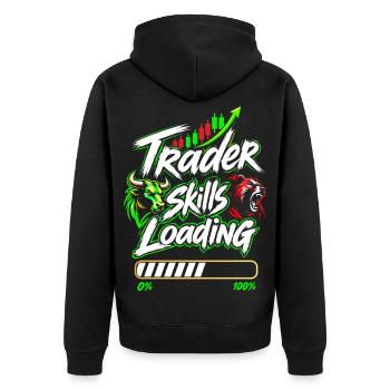 Trader skills loading - Unisex Premium Bio Zip Hoodie - Schwarz - Hinten - Nico (187cm)