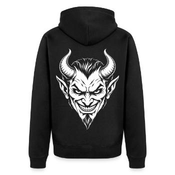 Dämonenkopf - Unisex Premium Bio Zip Hoodie - Schwarz - Hinten - Nico (187cm)