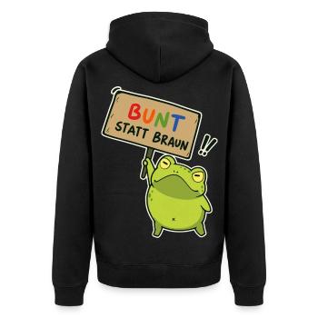 Bunter Demo-Frosch - Unisex Premium Bio Zip Hoodie - Schwarz - Hinten - Nico (187cm)