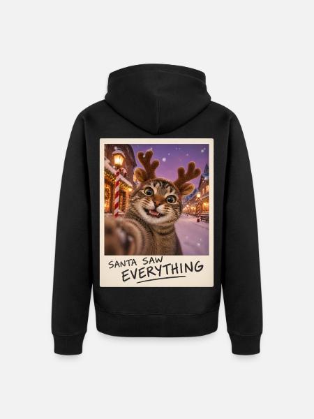 Santa Saw Everything Katze Selfie - Unisex Premium Bio Zip Hoodie - Schwarz