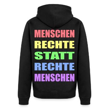 Menschenrechte statt rechte Menschen Links Antifa - Unisex Premium Bio Zip Hoodie - Schwarz - Hinten - Nico (187cm)