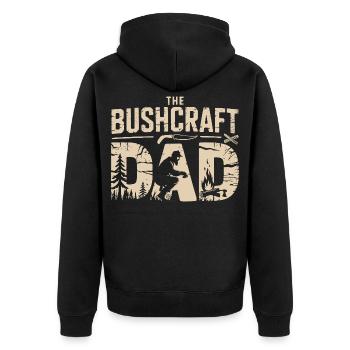 The Bushcraft Dad – Feuer. Holz. Vaterstolz. - Unisex Premium Bio Zip Hoodie - Schwarz - Hinten - Nico (187cm)