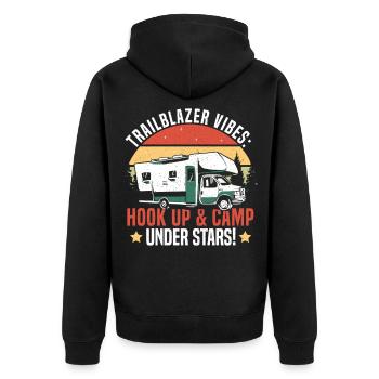 Nur Hier Für Das Camping Des Hook -Ups - Unisex Premium Bio Zip Hoodie - Schwarz - Hinten - Nico (187cm)