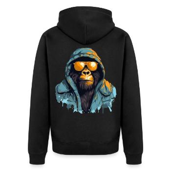 Streetstyle-Berggorilla | Gorilla-Liebhaber - Unisex Premium Bio Zip Hoodie - Schwarz - Hinten - Nico (187cm)