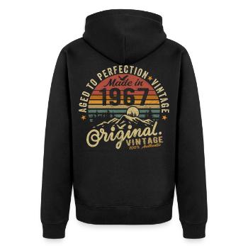 1967 Jahrgang Geburtstag Geburtsjahr 1967 Geschenk - Unisex Premium Bio Zip Hoodie - Schwarz - Hinten - Nico (187cm)